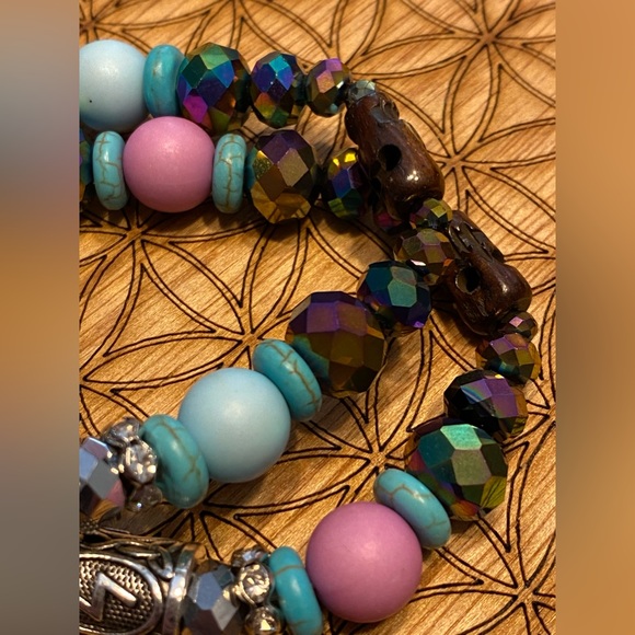 Handmade Sacred Geometry Matching Bracelet Set with Ancient Runes - Picture 3 of 7